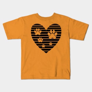 Dog Love Heart with cute paw puppy care, pet friendly logo Kids T-Shirt